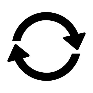 Minimalist black refresh icon, circular rotation arrows symbol, flat vector sync sign for web interface and mobile app navigation