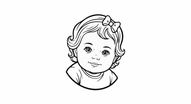 Adorable baby girl with curly hair and a bow, smiling