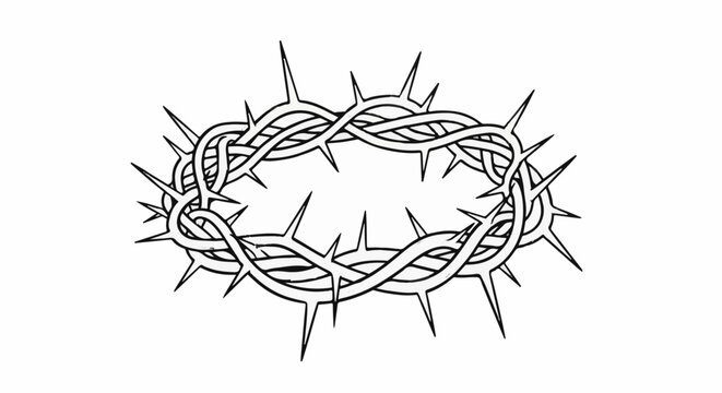 Detailed black and white drawing of a thorny crown