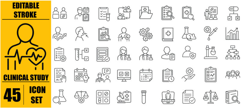 Clinical Study icon set. Editable line icons. Vector illustration.