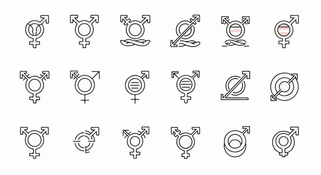 Collection of gender identity symbols and variations