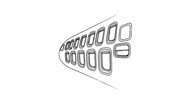 Stylized illustration of an airplane fuselage with rows of windows