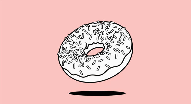 A single, sprinkled donut floats above a pink background with a shadow