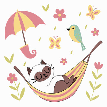 Creative SVG: Peaceful Birman with in a hammock in a Blooming Renewal colored Spring theme
