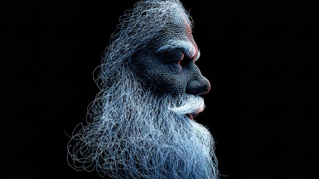 Abstract portrait of an old bearded man with a side profile on a black background.