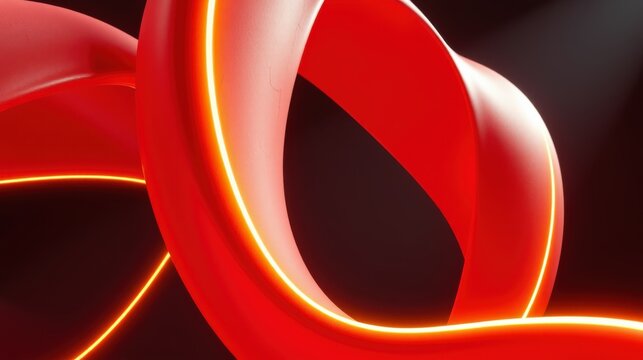 Abstract red ribbon curves, glowing edges. Dramatic lighting creates dynamic visual impact. Smooth surfaces, modern design aesthetic.