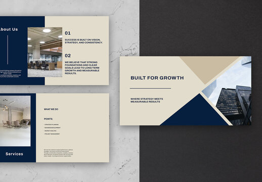 Beige Navy Blue Modern Corporate Business Digital Presentation Layout