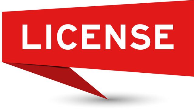 Red color speech banner with word license on white background