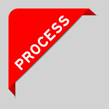 Red color of corner label banner with word process on gray background