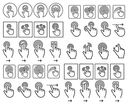 Click cursor set button with hand pointer clicking. Click here web button sign. Isolated website buy or register bar icon with hand finger arrow clicking cursor &ndash; stock vector