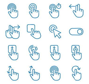 Click cursor set button with hand pointer clicking. Click here web button sign. Isolated website buy or register bar icon with hand finger arrow clicking cursor &ndash; stock vector