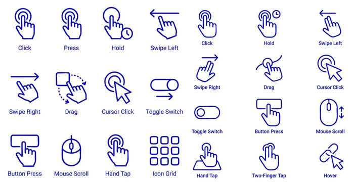 Click cursor set button with hand pointer clicking. Click here web button sign. Isolated website buy or register bar icon with hand finger arrow clicking cursor &ndash; stock vector