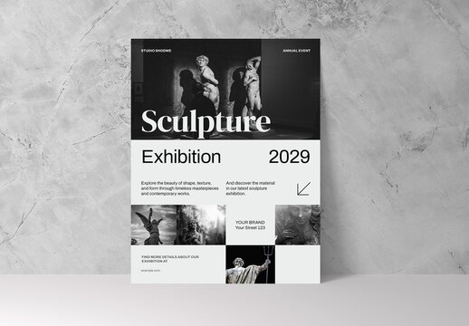 Black White Minimal Sculpture Exhibition Flyer Layout