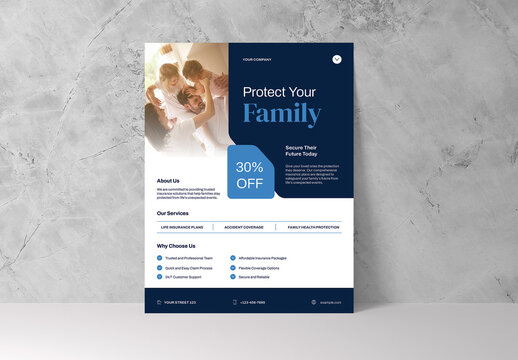 Blue White Modern Family Insurance Flyer Layout