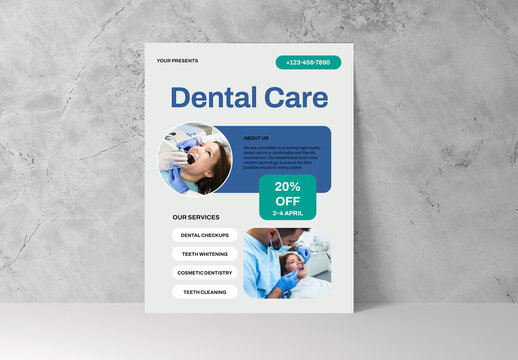 Blue Green Modern Dental Care Flyer Layout