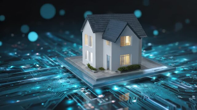 A modern smart house, integrated digital technology, innovative property concept, future residential living, Internet of Things connectivity, automated dwelling infrastructure