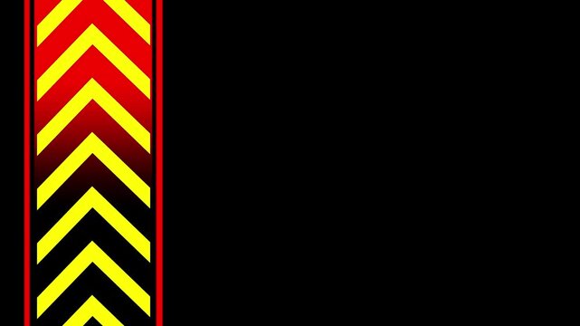 A vertical red bar on the left side of the black background features downward pointing arrows indicating a decrease or a downward movement progress