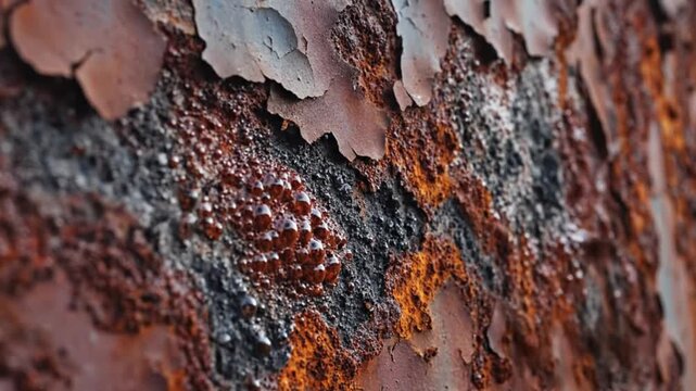 Close-up Textured Rusty Metal Surface with Peeling Paint, Abstract Background