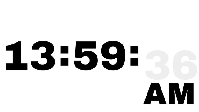 Minimalist Digital Clock Display Transitioning from 13:59:31 to 14:00:00 AM on White Background