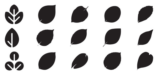 Fototapeta premium Set of black leaf silhouettes, minimalist plant icons for nature design. vector illustration eps 10