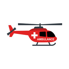 Fototapeta premium Red Ambulance Helicopter in Flight Medical Aid
