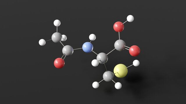 n-acetylcysteine molecule 3d, molecular structure, ball and stick model, structural chemical formula mucolytic agent
