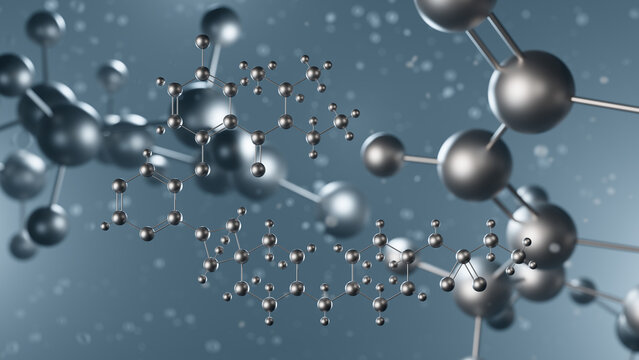 revumenib molecular structure, 3d model molecule, antineoplastic agent structural chemical formula view from a microscope