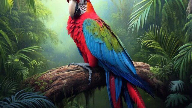 selective focus colorful parrot in tropical rainforest