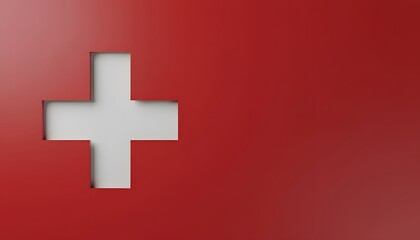 Obraz premium Minimalist Swiss flag cross emblem on a red background
