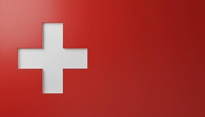 Obraz premium A bold white cross symbol cutout on a vibrant red background representing national identity or a graphic emblem