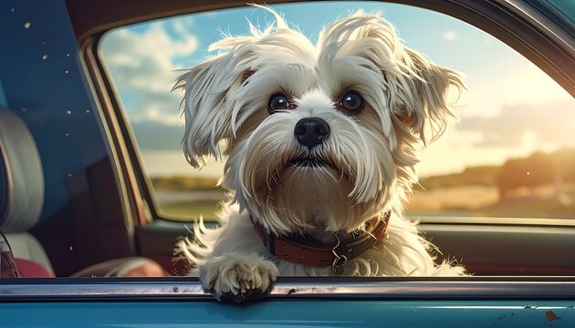 Small dog in car