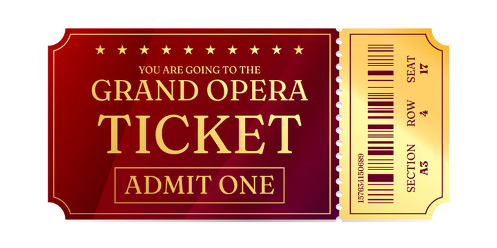 Realistic ticket admit for festivals, event, theater, concert, play.