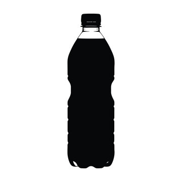 Black silhouette of a plastic soda bottle on white background