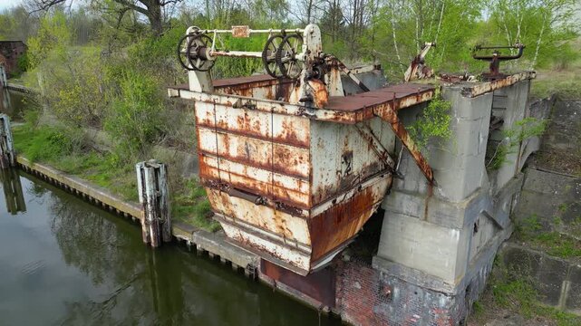 Flying over an abandoned port and its infrastructure