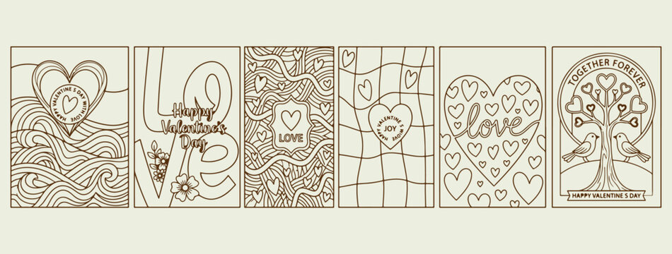 Romantic love heart grid pattern, decorative aesthetic line art design, hand drawn valentine motifs set, minimalist heart pattern design elements, creative relationship doodle sketch illustration, ele