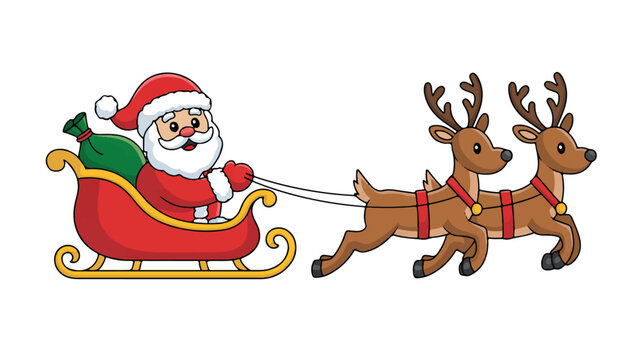 Santa Claus riding in sleigh pulled by two reindeer