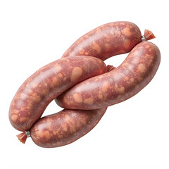 Fototapeta premium Fresh marbled meat sausages interlinked in a chain formation isolated on a transparent background.