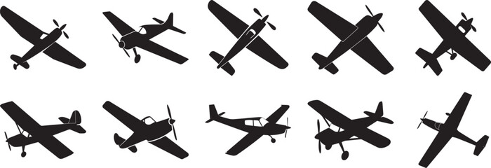 A set of 10 Aircraft silhouette vector, black and white silhouette vector illustration © Png Studio
