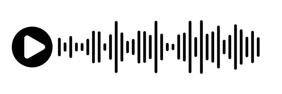 Sound wave decibel audio records simple voice message icon isolated on white background. Podcast player, music track
