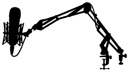 Black Silhouette of Studio Condenser Microphone on Adjustable Boom Arm Stand Isolated on Transparent Background © MDALAMGIR