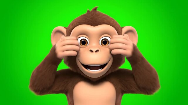 Monkey's Playful Peek-a-boo: A cute and charming monkey playfully covers its eyes with hands, creating a sense of childlike wonder. against a vibrant green backdrop.