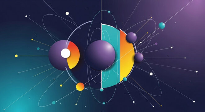 Vibrant atom model with colorful electrons orbiting nucleus in space representing science and technology concepts