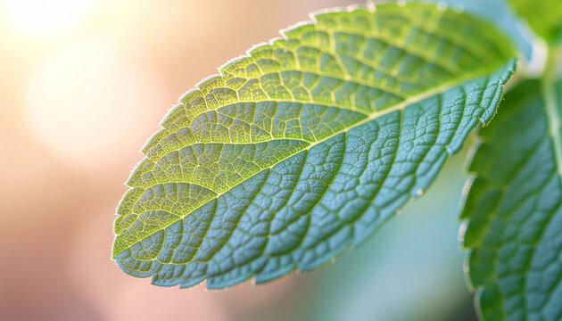 Fresh peppermint leaf for aromatherapy and essential oil production with natural sunlight