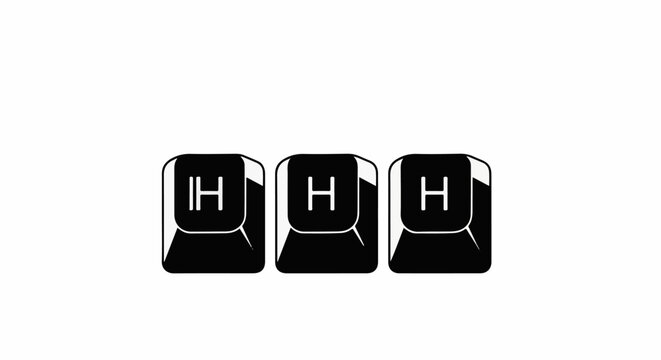 Three identical black computer keyboard keys, each with a white 'H' symbol