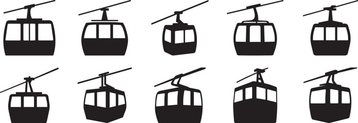 Cable car silhouette vector, black and white silhouette vector illustration © Png Studio