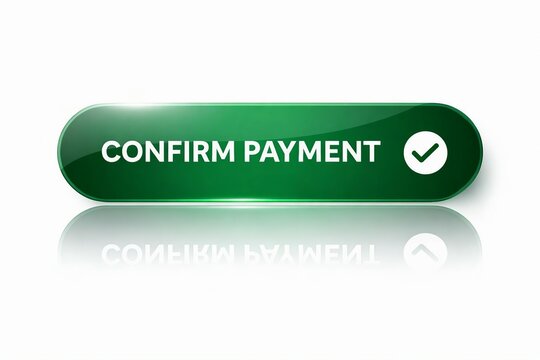 Green confirm payment button with a checkmark for transaction approval