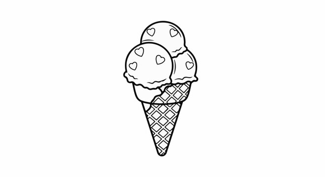 Three scoops of ice cream with hearts in a waffle cone