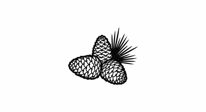 Three stylized pine cones with needles on a white background