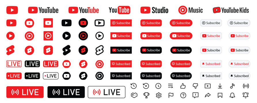 Vector illustration of YouTube logos and icons set for branding and design