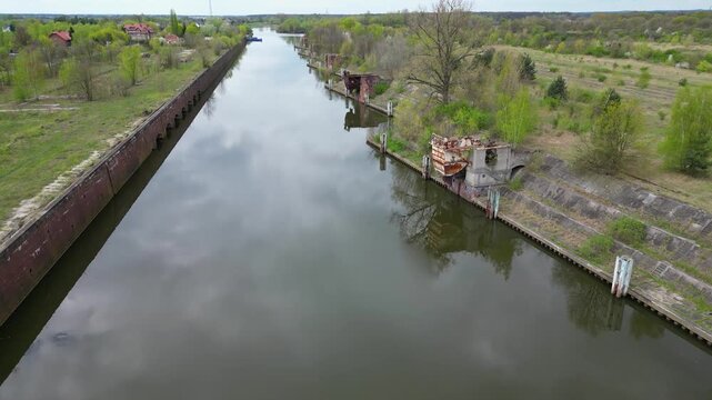 Flying over an abandoned port and its infrastructure